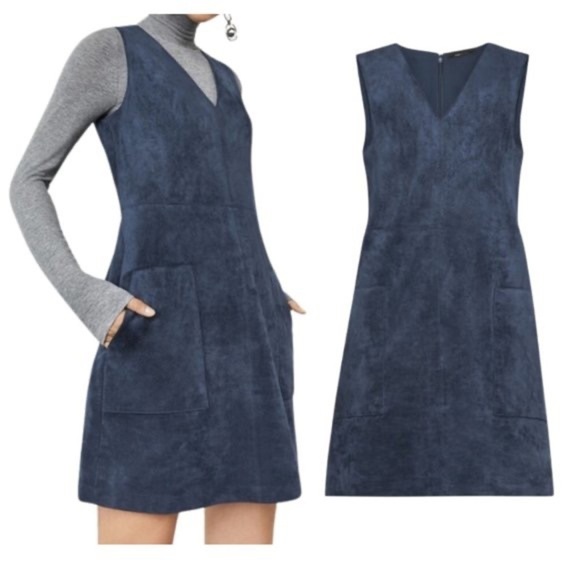 BCBGMaxAzria Dresses & Skirts - SUEDE,BCBGMAXAZRIA, Gorgeous Blue Suede, Stretch Side Panels, Zipper Shoulders,M